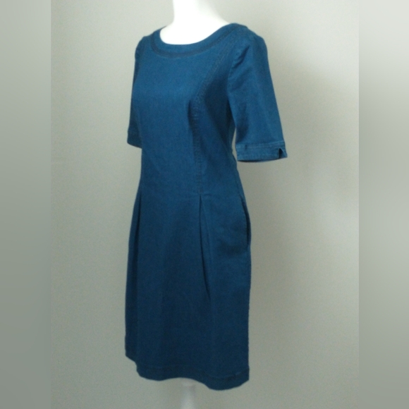 New Boden stretchy denim pleated a-line dress 2 - Picture 4 of 10